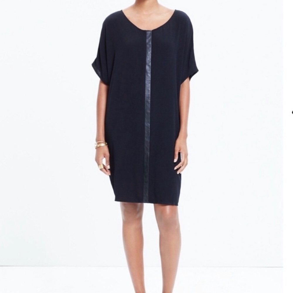 Madewell Black Leather Edge Easy Shirt Dress